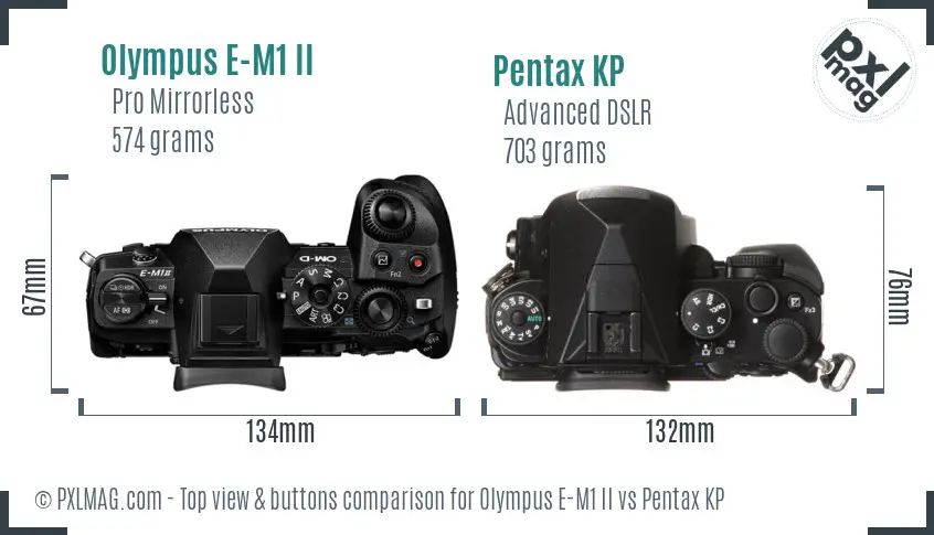 Olympus E-M1 II vs Pentax KP top view buttons comparison