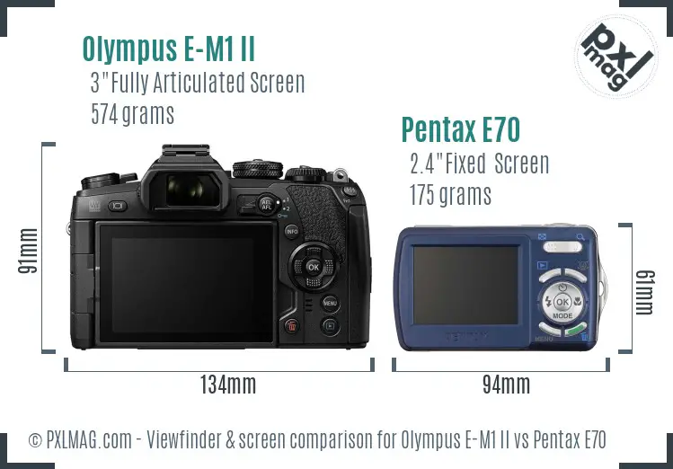 Olympus E-M1 II vs Pentax E70 Screen and Viewfinder comparison