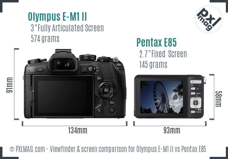 Olympus E-M1 II vs Pentax E85 Screen and Viewfinder comparison