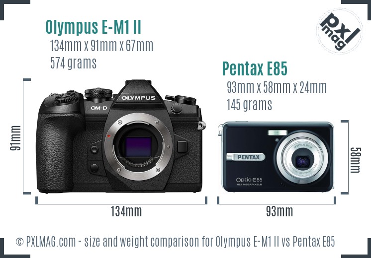 Olympus E-M1 II vs Pentax E85 size comparison