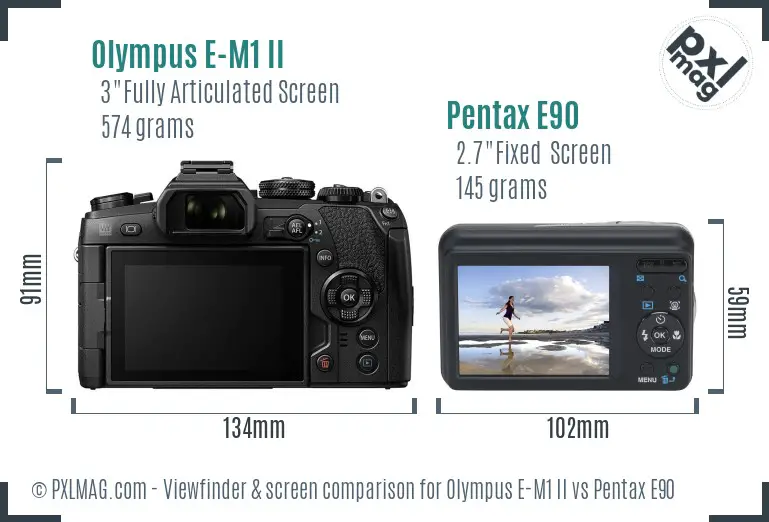 Olympus E-M1 II vs Pentax E90 Screen and Viewfinder comparison