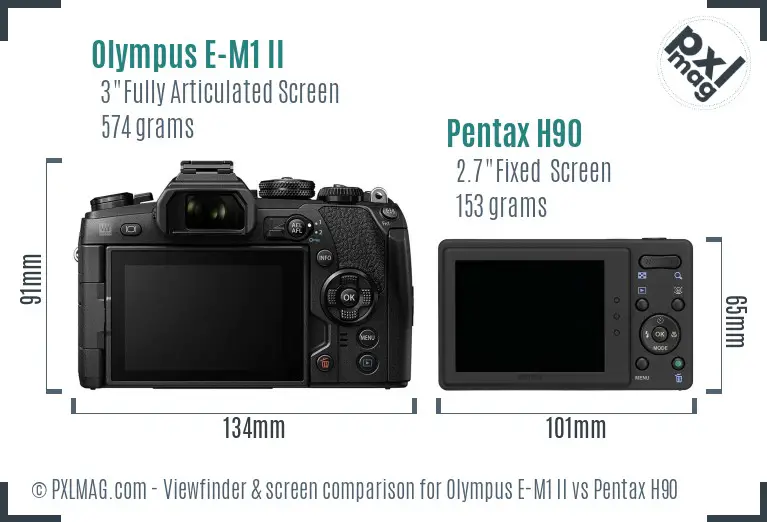 Olympus E-M1 II vs Pentax H90 Screen and Viewfinder comparison