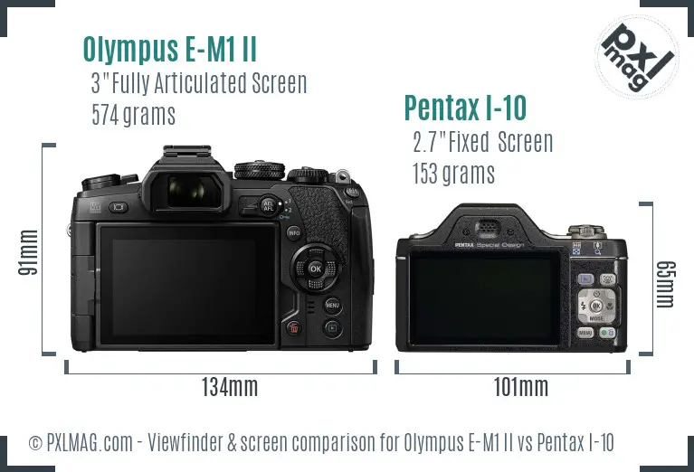 Olympus E-M1 II vs Pentax I-10 Screen and Viewfinder comparison
