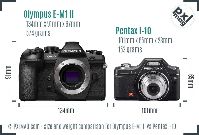 Olympus E-M1 II vs Pentax I-10 size comparison