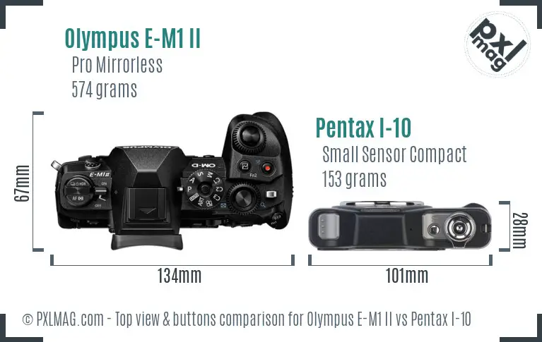 Olympus E-M1 II vs Pentax I-10 top view buttons comparison