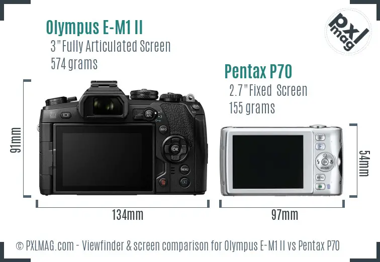 Olympus E-M1 II vs Pentax P70 Screen and Viewfinder comparison