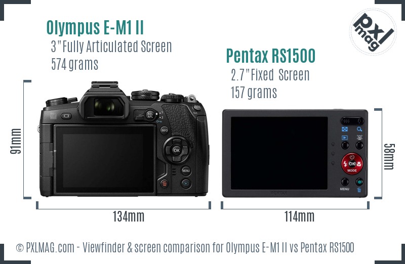 Olympus E-M1 II vs Pentax RS1500 Screen and Viewfinder comparison
