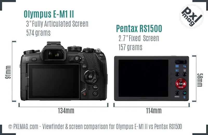 Olympus E-M1 II vs Pentax RS1500 Screen and Viewfinder comparison