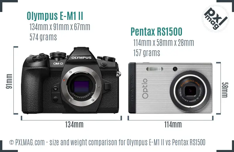 Olympus E-M1 II vs Pentax RS1500 size comparison