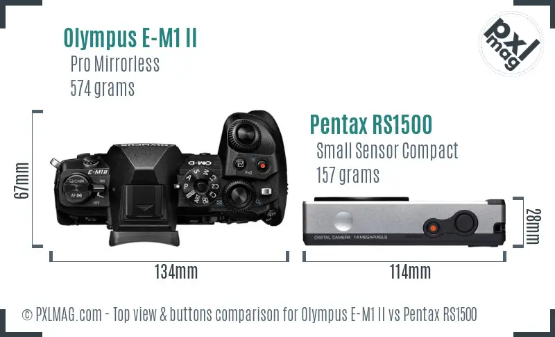 Olympus E-M1 II vs Pentax RS1500 top view buttons comparison