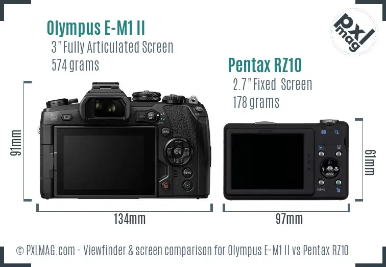 Olympus E-M1 II vs Pentax RZ10 Screen and Viewfinder comparison