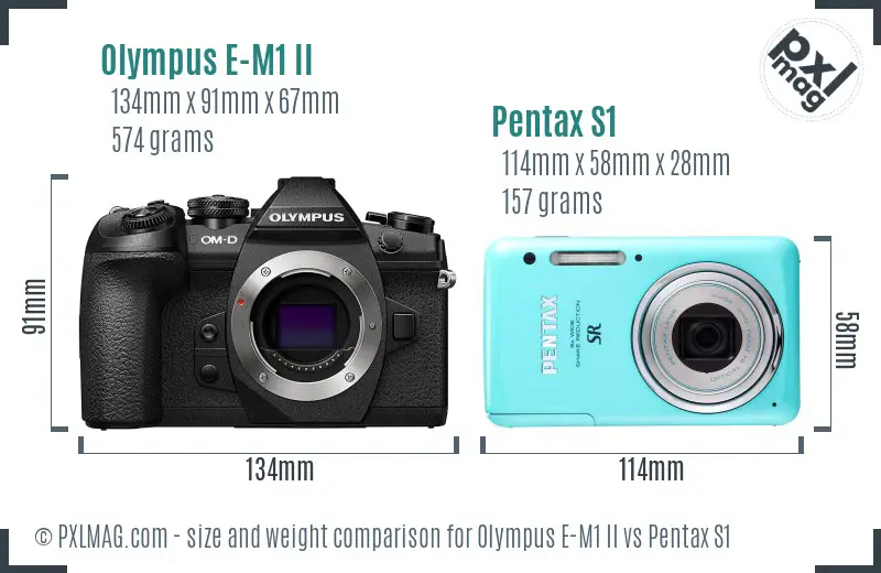 Olympus E-M1 II vs Pentax S1 size comparison