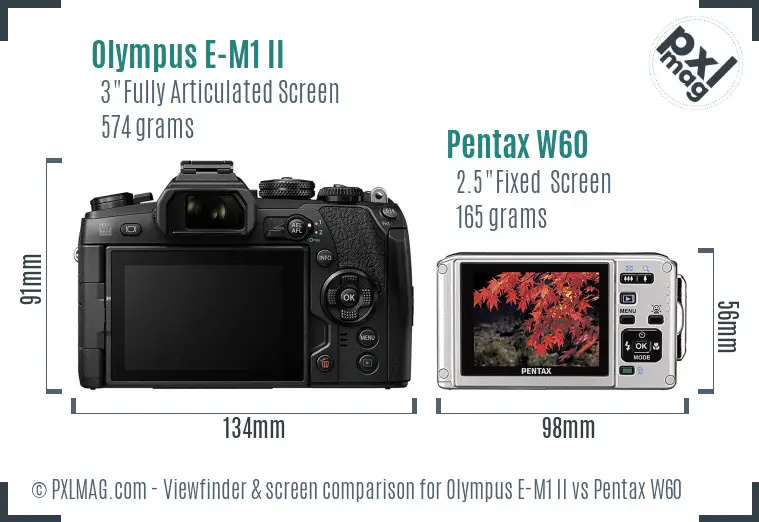 Olympus E-M1 II vs Pentax W60 Screen and Viewfinder comparison