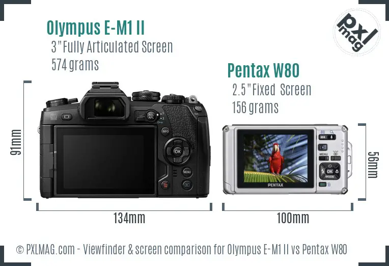Olympus E-M1 II vs Pentax W80 Screen and Viewfinder comparison