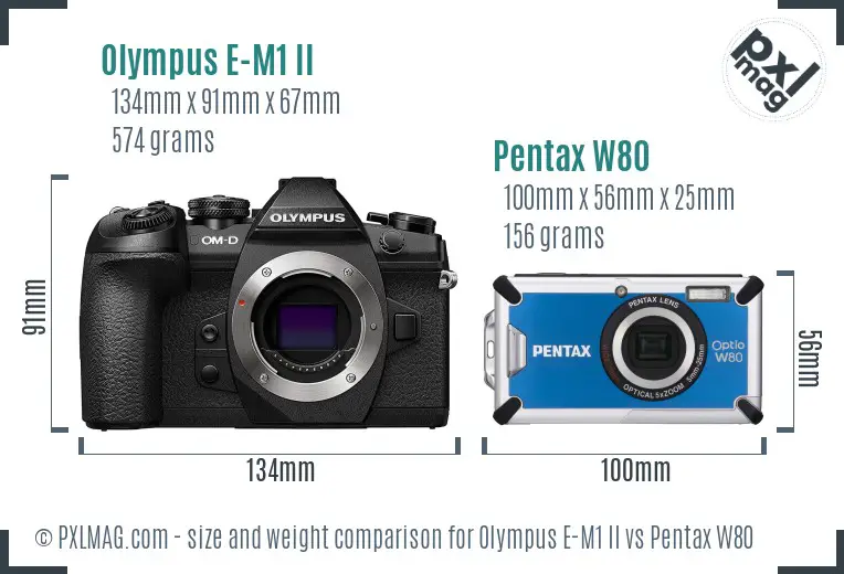 Olympus E-M1 II vs Pentax W80 size comparison