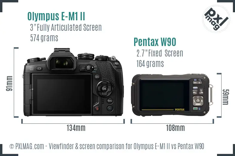 Olympus E-M1 II vs Pentax W90 Screen and Viewfinder comparison