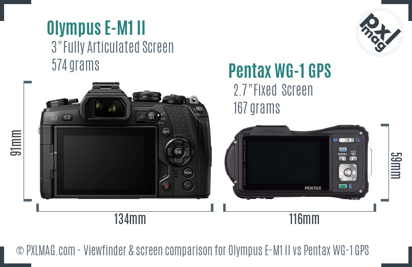 Olympus E-M1 II vs Pentax WG-1 GPS Screen and Viewfinder comparison