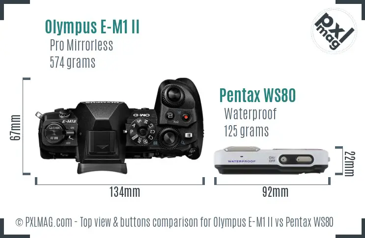 Olympus E-M1 II vs Pentax WS80 top view buttons comparison