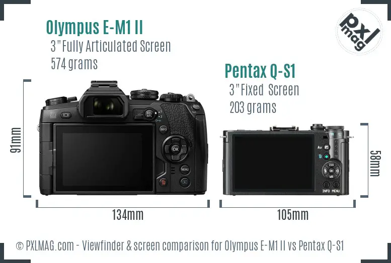 Olympus E-M1 II vs Pentax Q-S1 Screen and Viewfinder comparison