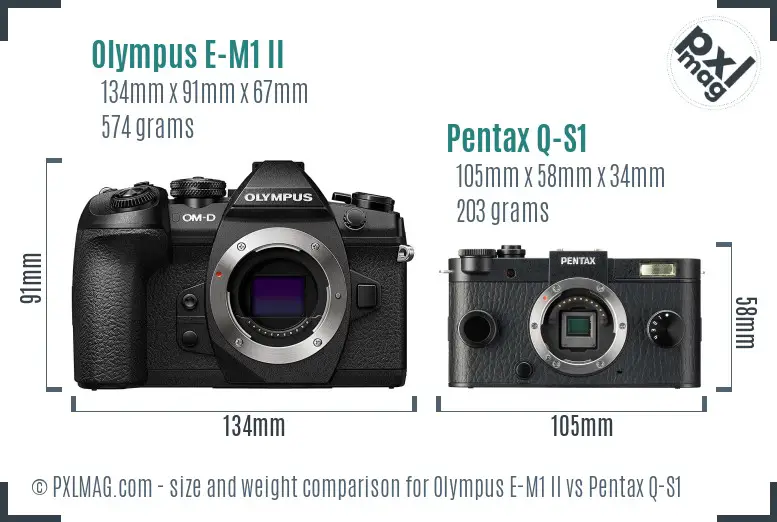 Olympus E-M1 II vs Pentax Q-S1 size comparison