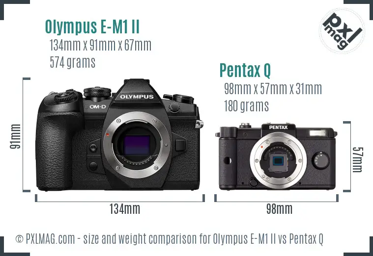 Olympus E-M1 II vs Pentax Q size comparison