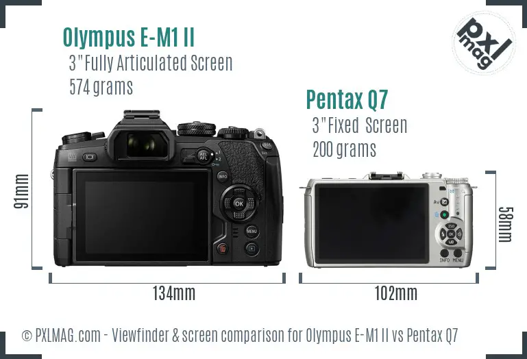 Olympus E-M1 II vs Pentax Q7 Screen and Viewfinder comparison