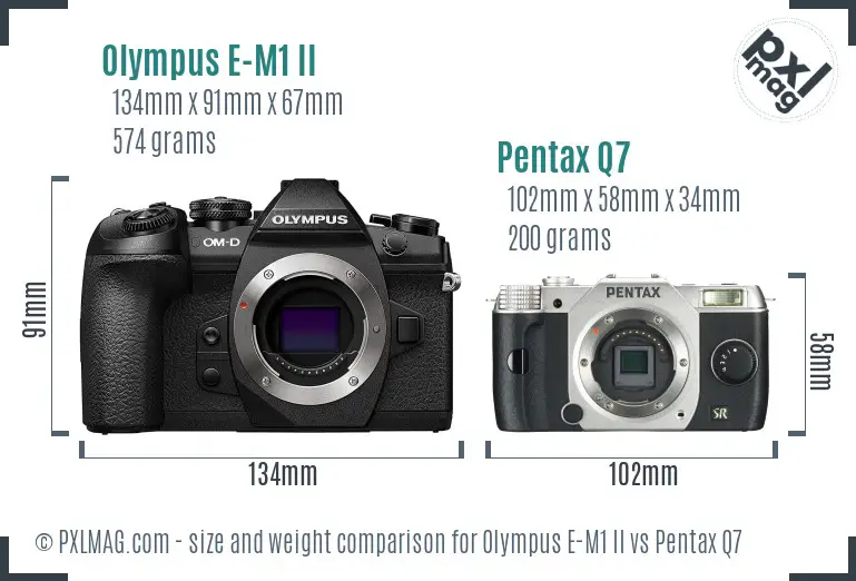 Olympus E-M1 II vs Pentax Q7 size comparison