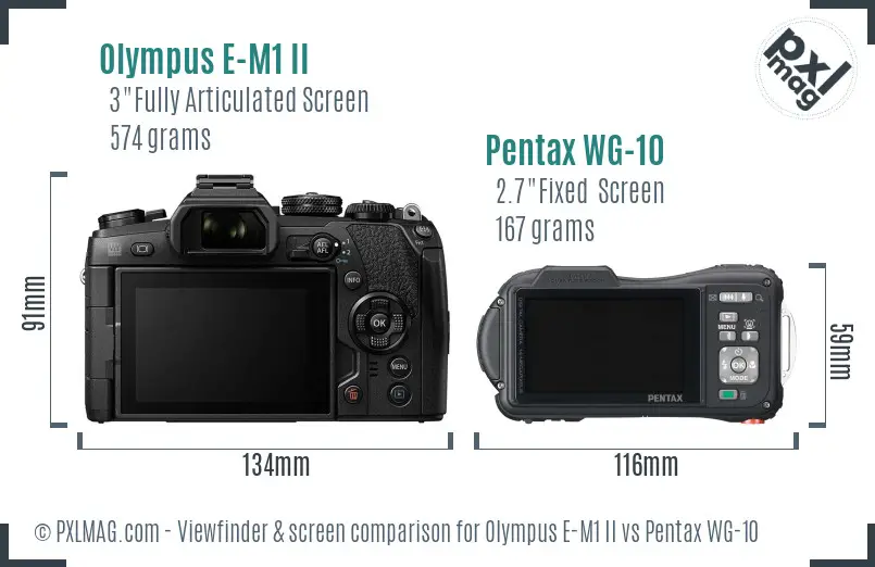 Olympus E-M1 II vs Pentax WG-10 Screen and Viewfinder comparison