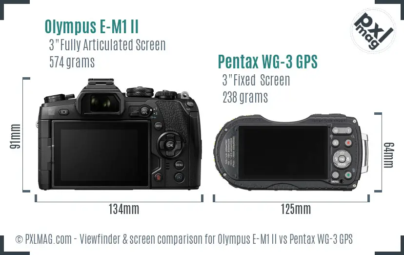 Olympus E-M1 II vs Pentax WG-3 GPS Screen and Viewfinder comparison