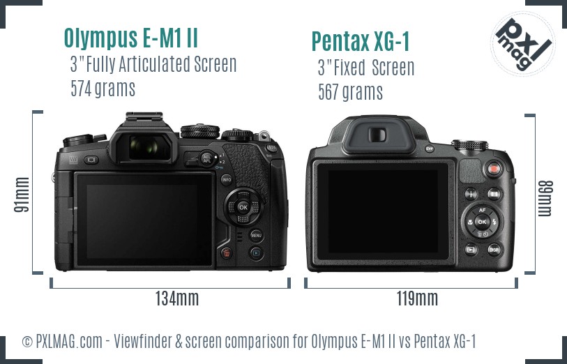 Olympus E-M1 II vs Pentax XG-1 Screen and Viewfinder comparison