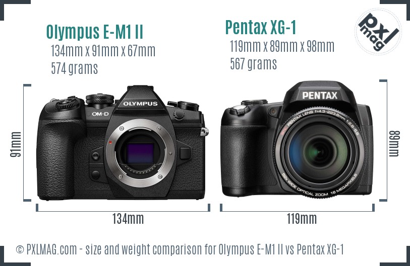 Olympus E-M1 II vs Pentax XG-1 size comparison