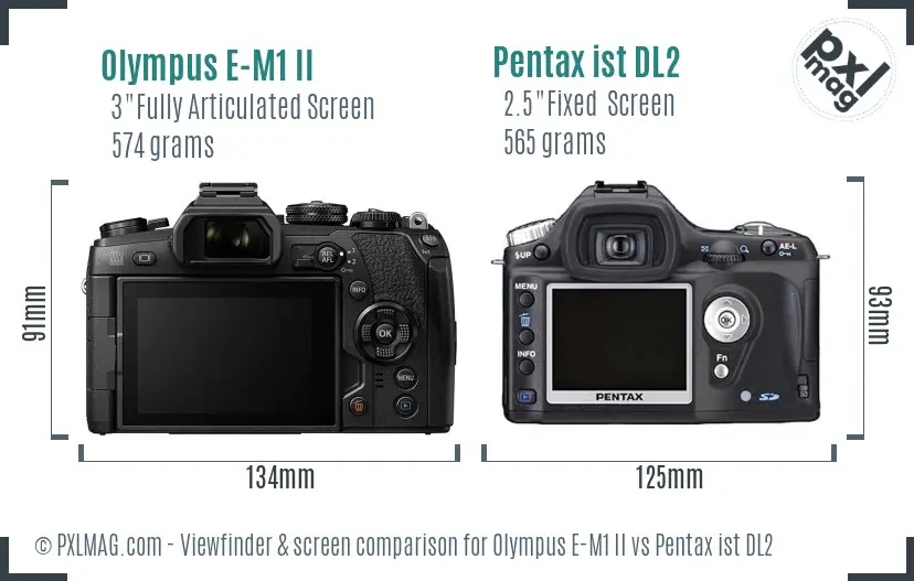 Olympus E-M1 II vs Pentax ist DL2 Screen and Viewfinder comparison