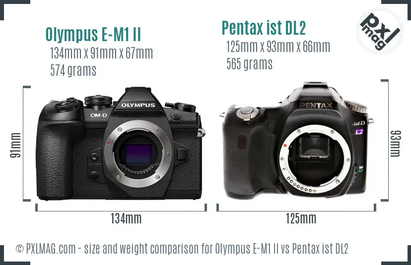 Olympus E-M1 II vs Pentax ist DL2 size comparison