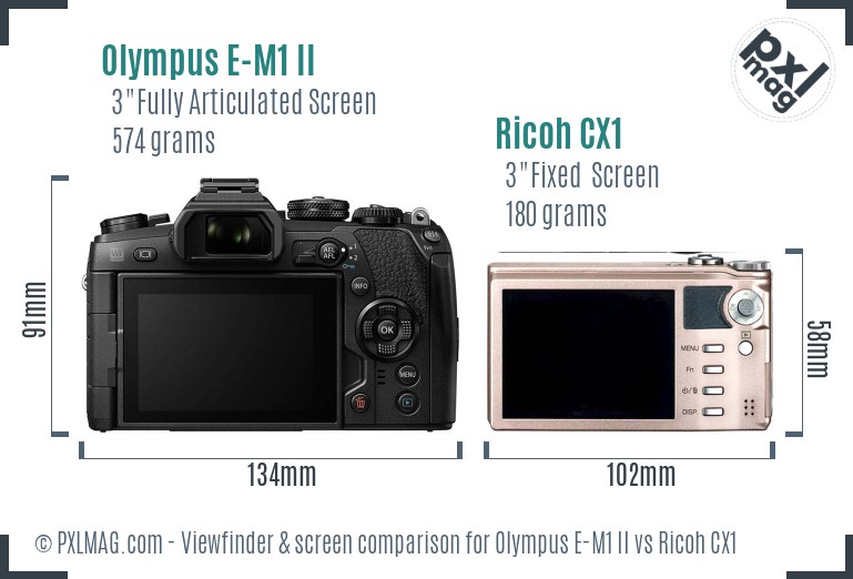 Olympus E-M1 II vs Ricoh CX1 Screen and Viewfinder comparison
