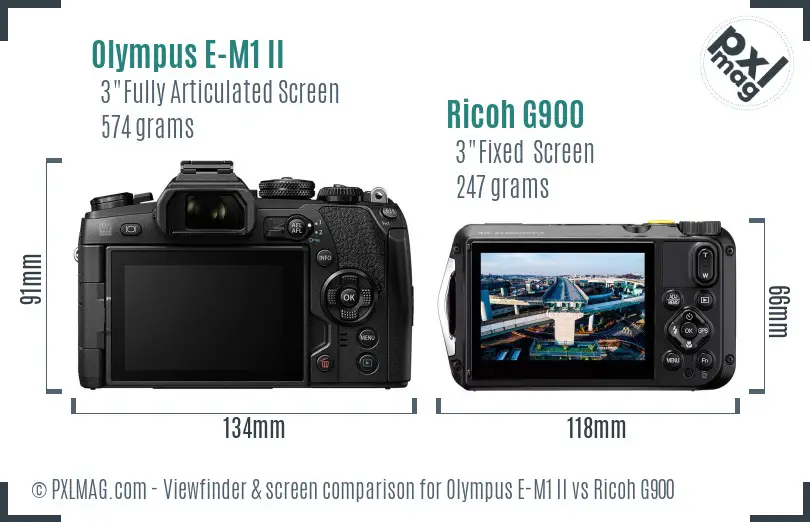 Olympus E-M1 II vs Ricoh G900 Screen and Viewfinder comparison Olympus E-M1 II vs Ricoh G900 Screen and Viewfinder comparison