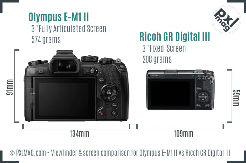 Olympus E-M1 II vs Ricoh GR Digital III Screen and Viewfinder comparison