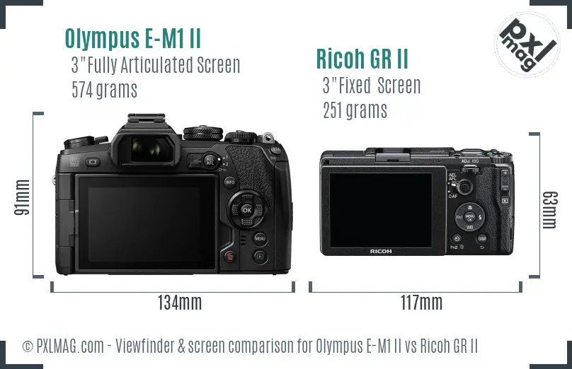 Olympus E-M1 II vs Ricoh GR II Screen and Viewfinder comparison