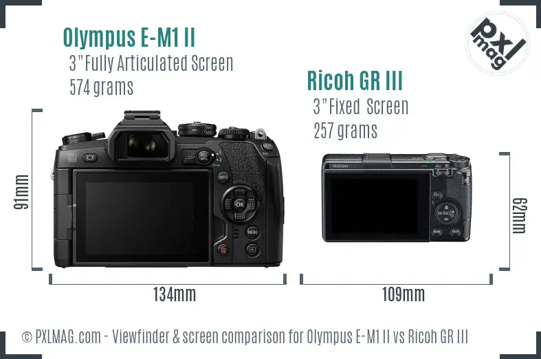 Olympus E-M1 II vs Ricoh GR III Screen and Viewfinder comparison