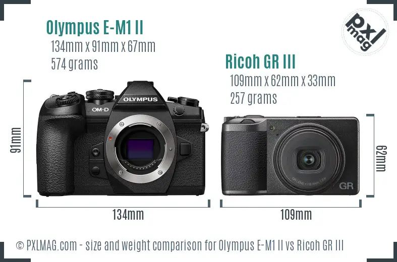Olympus E-M1 II vs Ricoh GR III size comparison