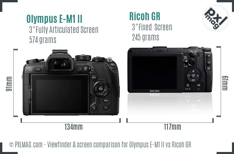 Olympus E-M1 II vs Ricoh GR Screen and Viewfinder comparison Olympus E-M1 II vs Ricoh GR Screen and Viewfinder comparison