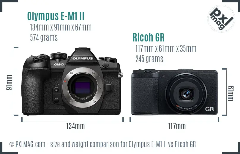 Olympus E-M1 II vs Ricoh GR size comparison Olympus E-M1 II vs Ricoh GR size comparison