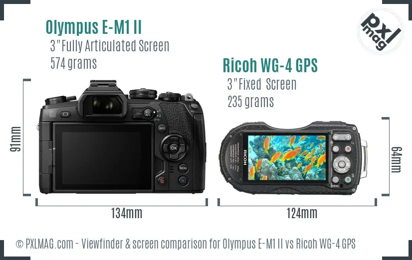 Olympus E-M1 II vs Ricoh WG-4 GPS Screen and Viewfinder comparison
