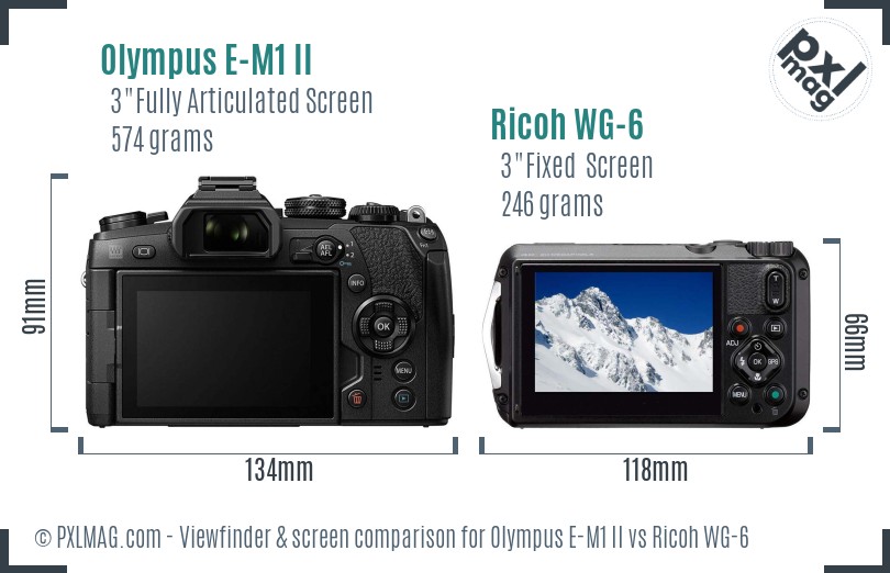 Olympus E-M1 II vs Ricoh WG-6 Screen and Viewfinder comparison