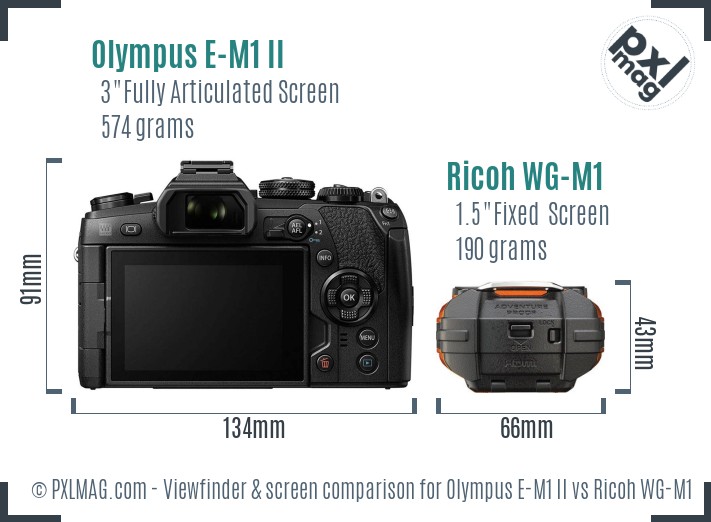 Olympus E-M1 II vs Ricoh WG-M1 Screen and Viewfinder comparison