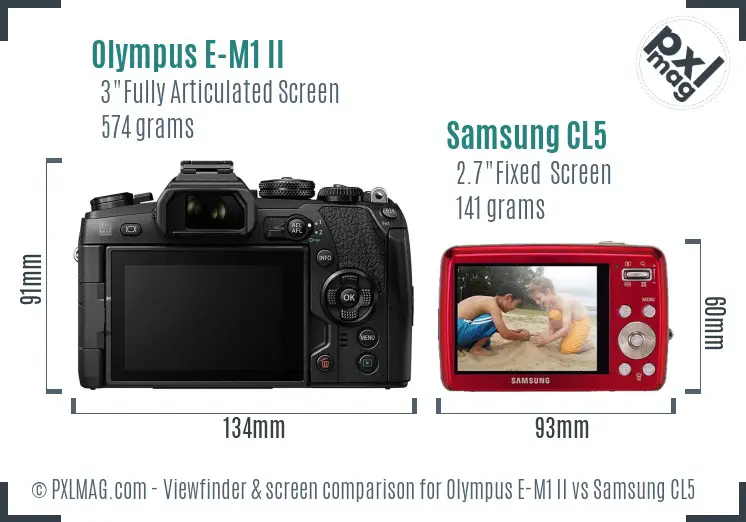 Olympus E-M1 II vs Samsung CL5 Screen and Viewfinder comparison