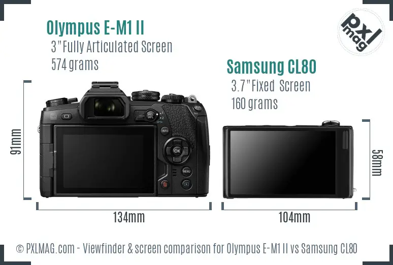 Olympus E-M1 II vs Samsung CL80 Screen and Viewfinder comparison