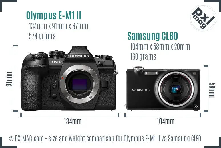 Olympus E-M1 II vs Samsung CL80 size comparison