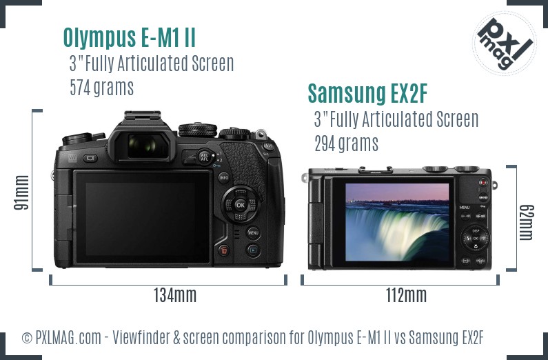 Olympus E-M1 II vs Samsung EX2F Screen and Viewfinder comparison