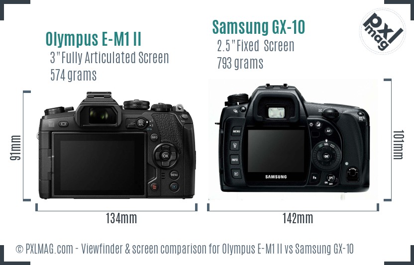 Olympus E-M1 II vs Samsung GX-10 Screen and Viewfinder comparison