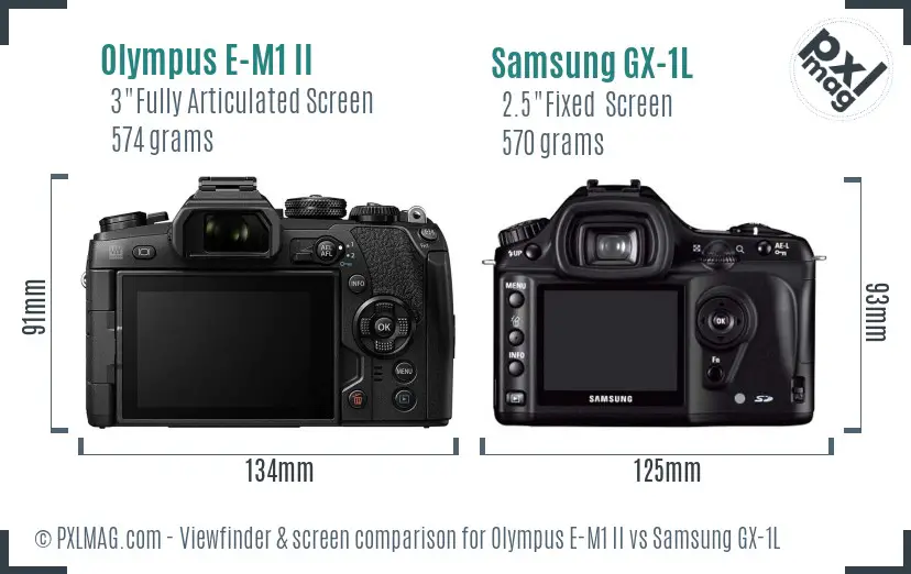 Olympus E-M1 II vs Samsung GX-1L Screen and Viewfinder comparison